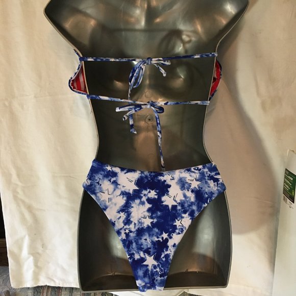 ZAFUL Women's Strapless Ribbed Tie Back Ruffle Cutout Bandeau Bikini Swimsuit M - Picture 10 of 16